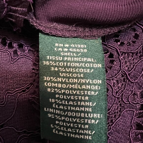 Lauren Ralph Lauren Women's Sheath Dress Lace Purple Size 10 Cap Sleeve V-Neck - Picture 6 of 11